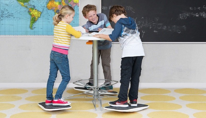 standing on balance boards while studying